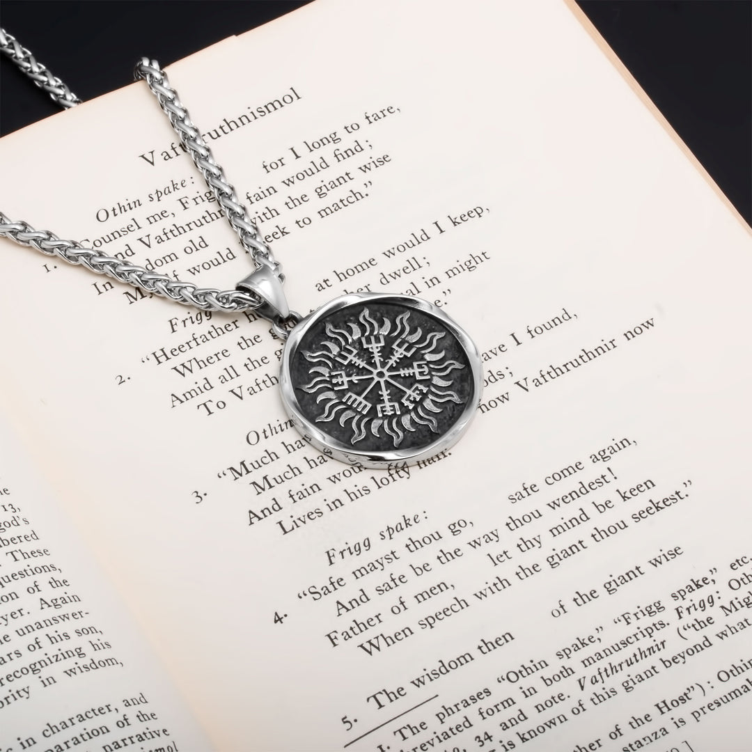 Vegvisir Compass Sun Pendant Necklace Stainless Steel Viking