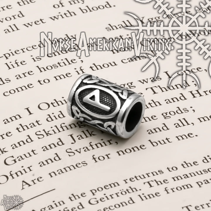 Viking Elder Futhark Wunjo Rune Beard Hair Jewelry Bead 316L Stainless Steel