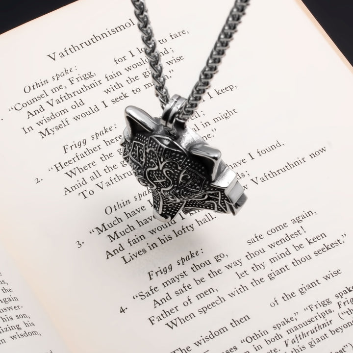 Fenrir Wolf Head Pendant Necklace Stainless Steel Viking