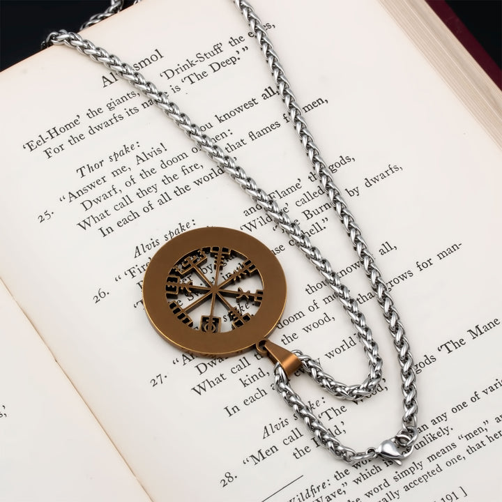 Compass Vegvisir Rune Pendant Necklace Stainless Steel Viking