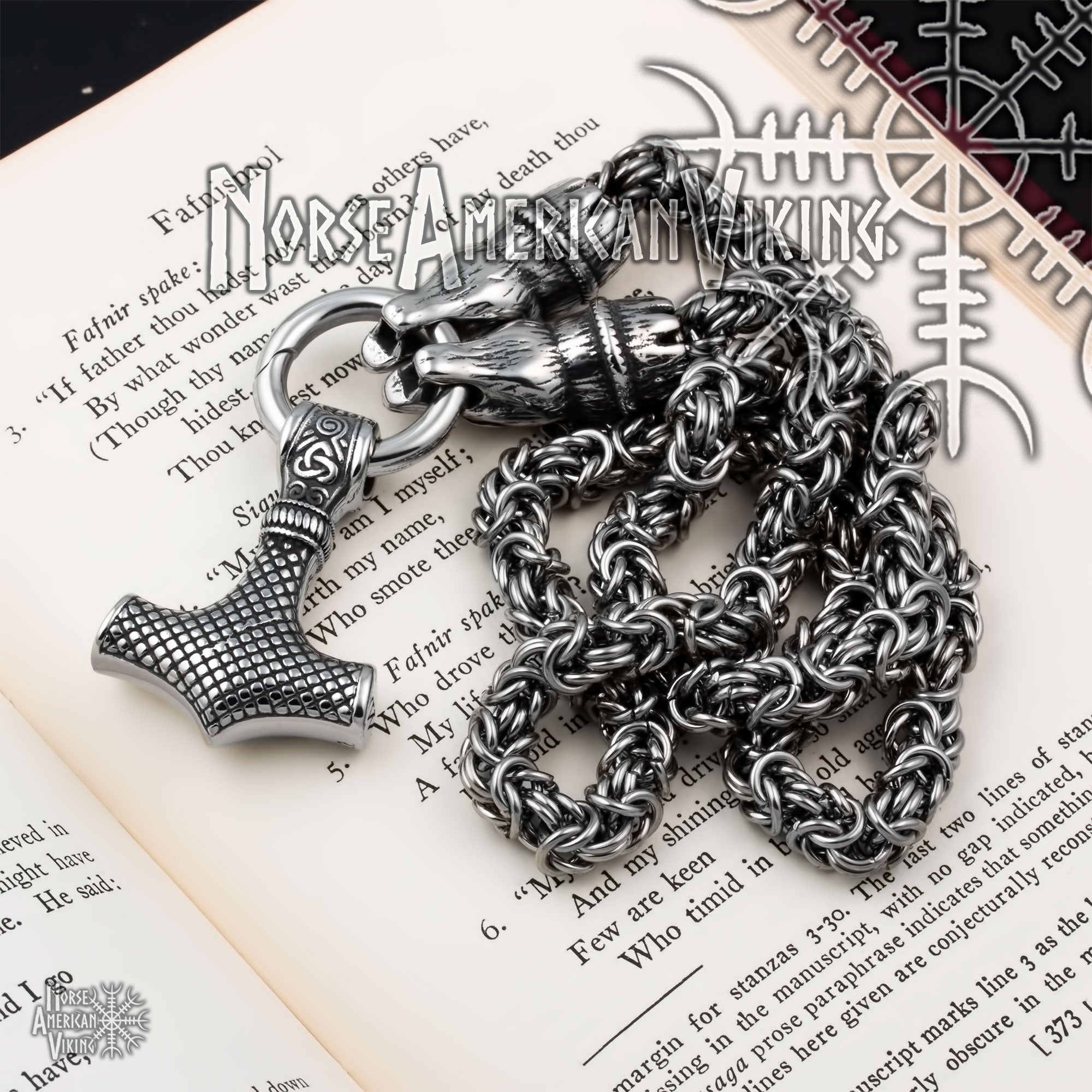 Viking Mjolnir Thor's Hammer King Bear Byzantine Necklace 316L