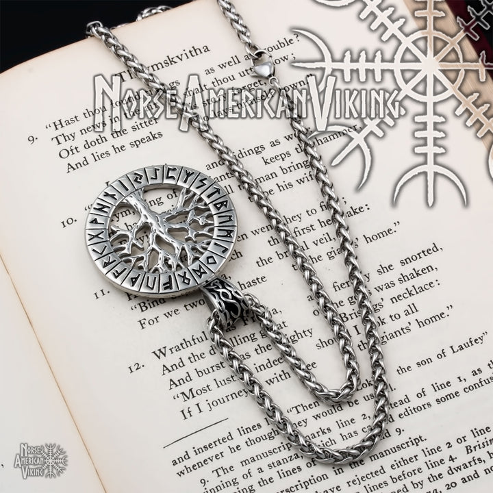 Viking Yggdrasil World Tree Rune Stainless Steel Pendant Necklace