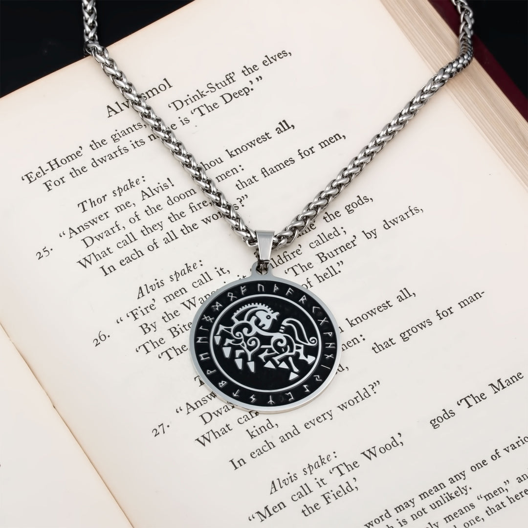 Sleipnir Rune Pendant Necklace Stainless Steel Viking