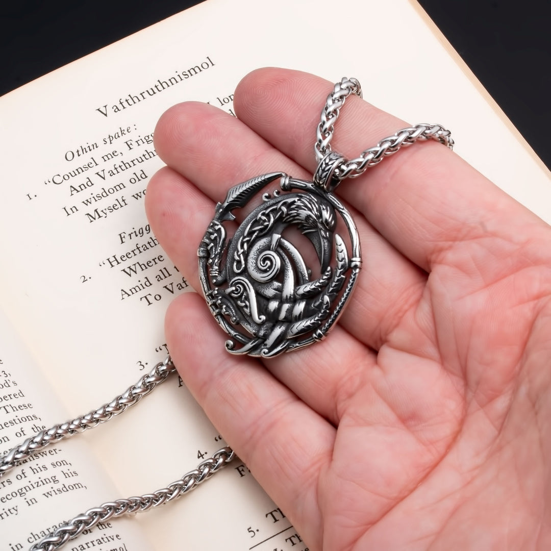 Viking Gungnir Raven Stainless Steel Pendant Necklace