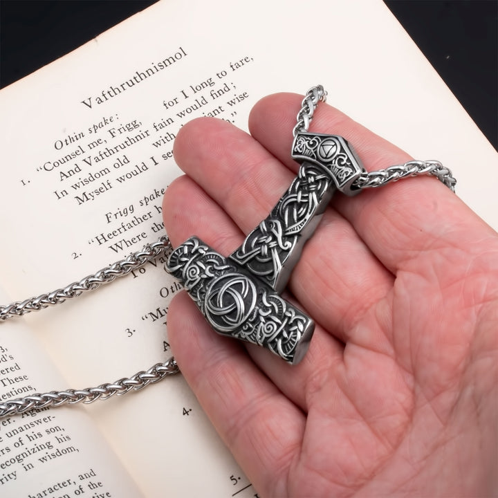 Mjolnir Thor's Hammer Trinity Pendant Necklace Stainless Steel Viking