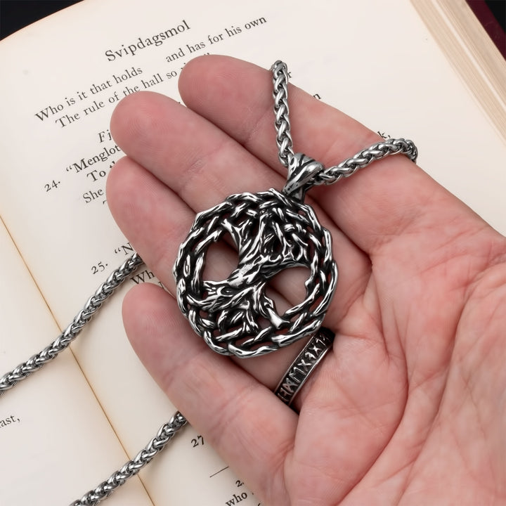 Yggdrasil World Ash Tree Pendant Necklace Stainless Steel Viking