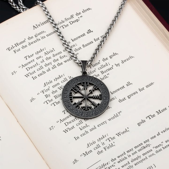 Vegvisir Elder Futhark Rune Compass Pendant Necklace Stainless Steel Viking