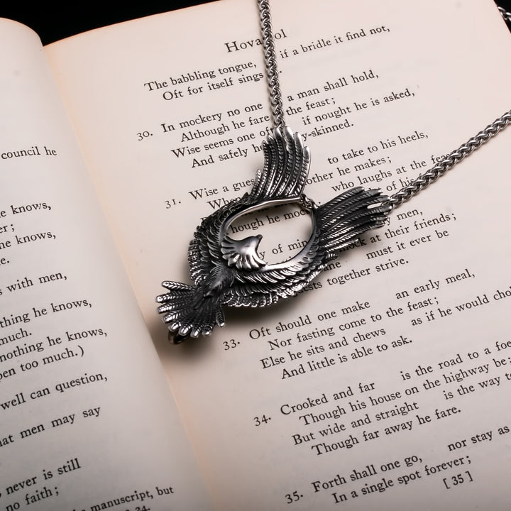 Viking Flying Raven Stainless Steel Pendant Necklace