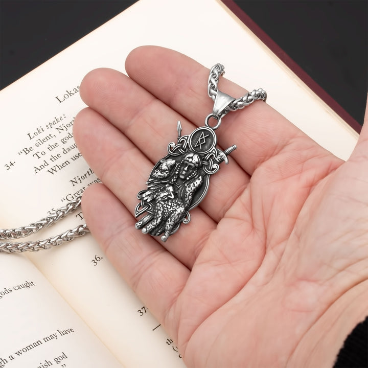 Trinity Freya Cat Bind Rune Pendant Necklace Stainless Steel Viking