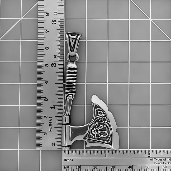 Axe Knurled Handle Pendant Necklace Stainless Steel Viking