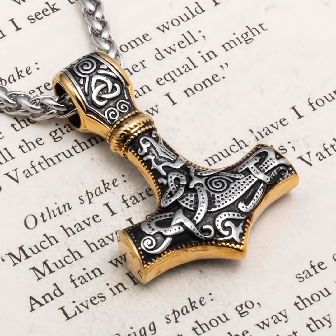 Mjolnir Thor's Hammer Pendant Necklace Stainless Steel Viking