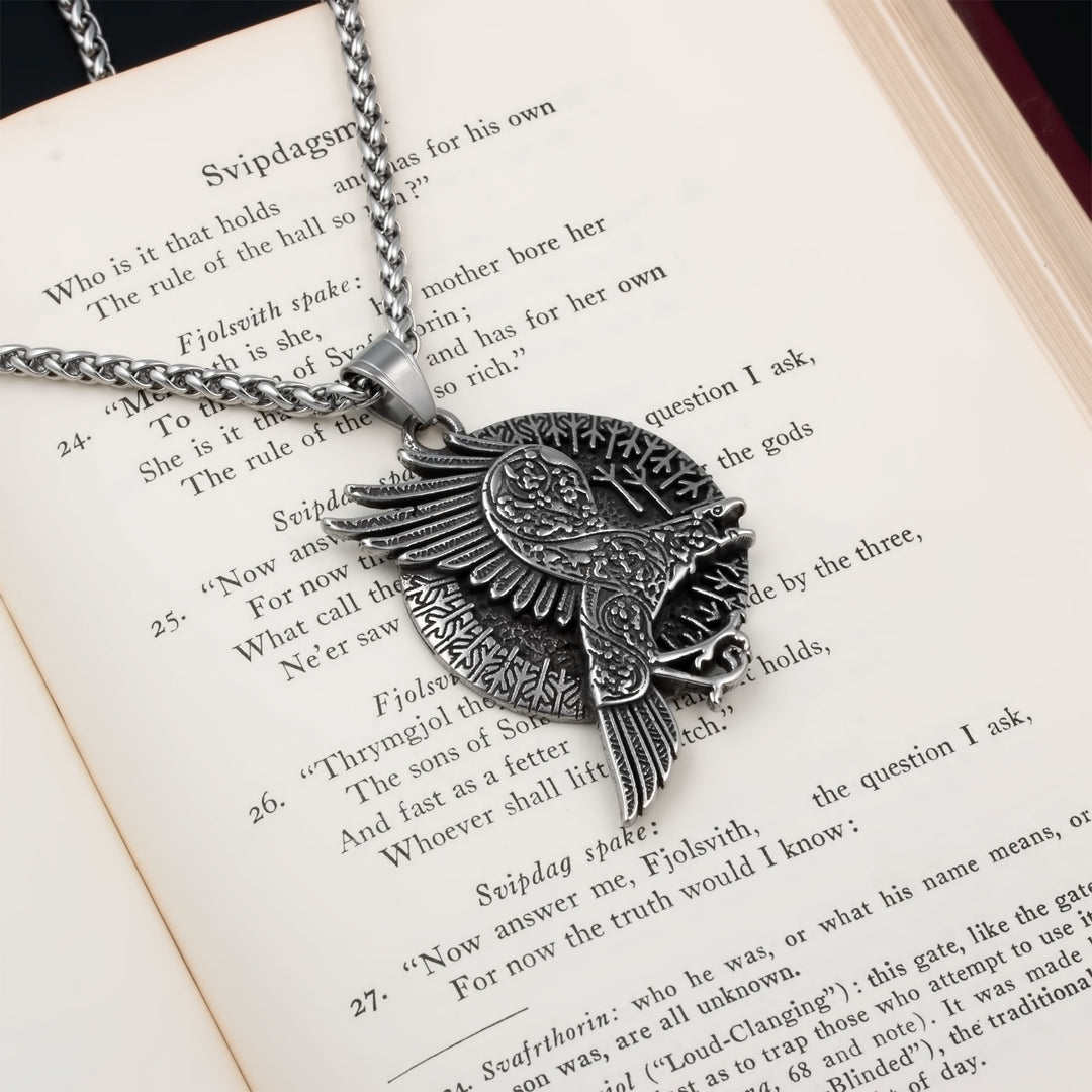 Ravens Algiz Rune Pendant Necklace Stainless Steel Viking