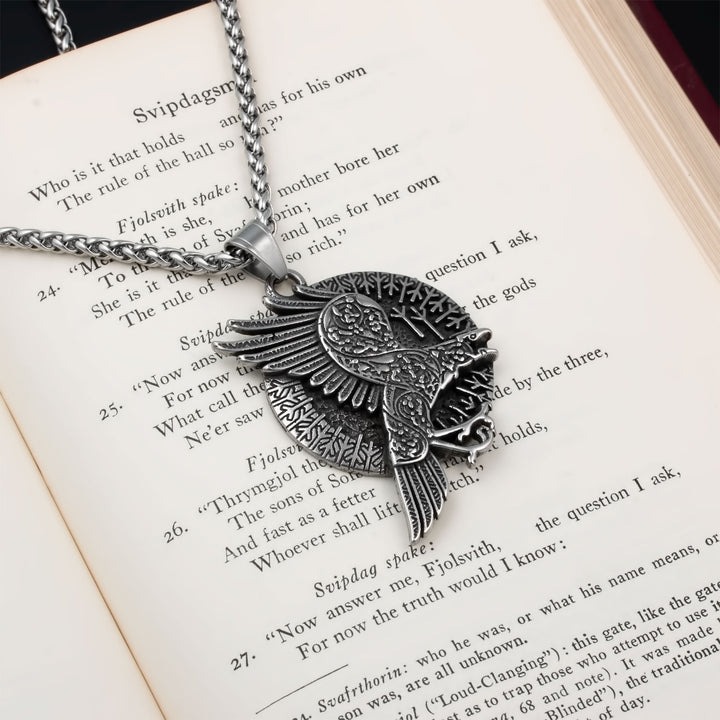 Ravens Algiz Rune Pendant Necklace Stainless Steel Viking