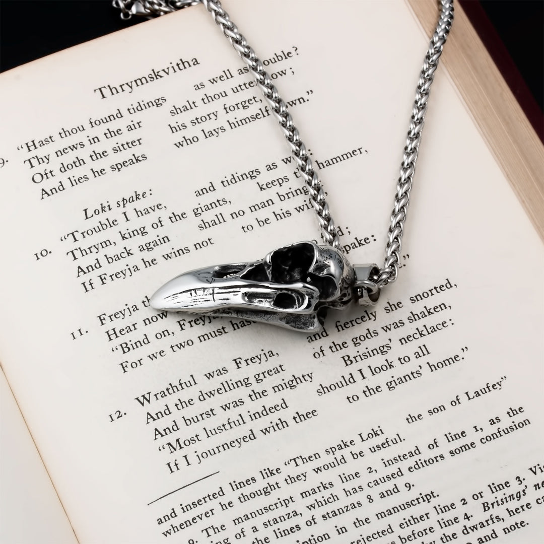 Raven Skull Pendant Necklace Stainless Steel Viking