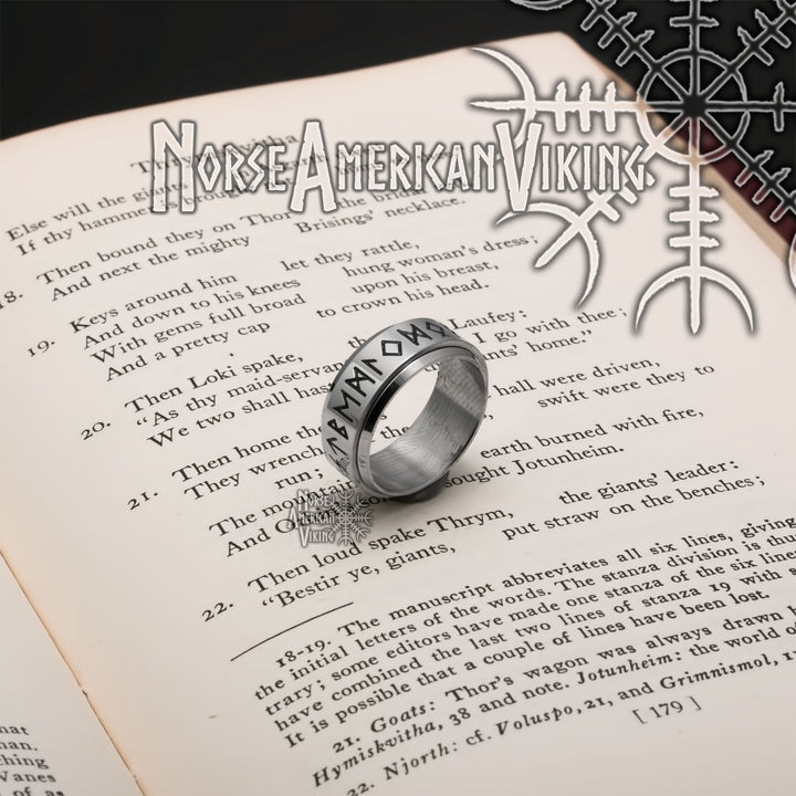 Viking Elder Futhark Rune Ring 9mm Band Spinner 316L Stainless Steel