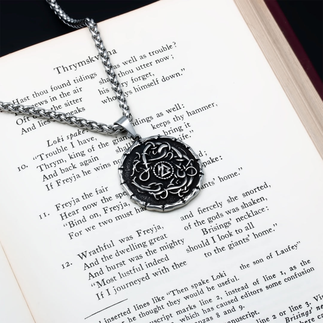 Norse Dragon Valknut Medallion Pendant Necklace Stainless Steel Viking