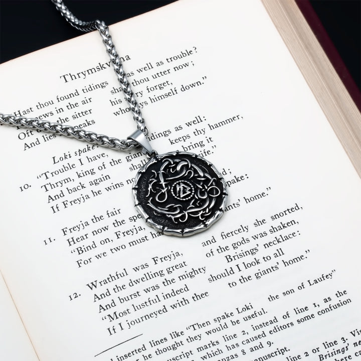 Norse Dragon Valknut Medallion Pendant Necklace Stainless Steel Viking