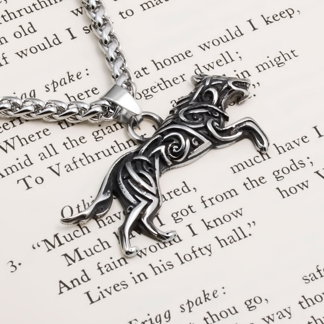 Viking Fenrir Wolf Stainless Steel Pendant Necklace
