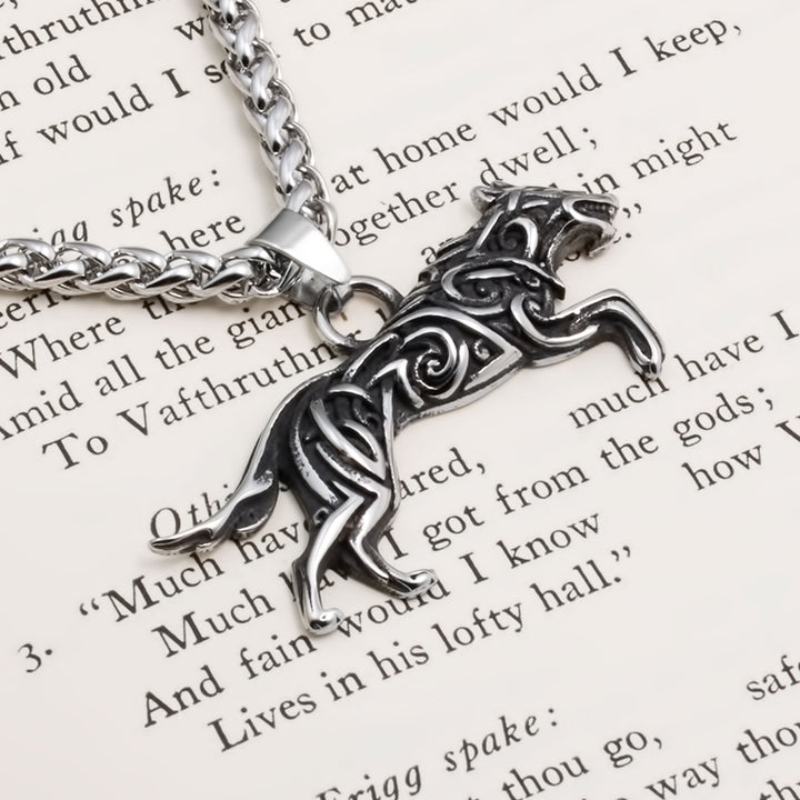Viking Fenrir Wolf Stainless Steel Pendant Necklace