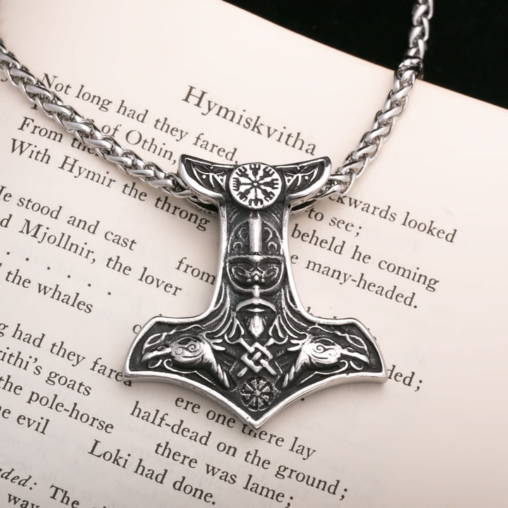 Mjolnir Vegvisir Odin Viking Pendant Necklace 316L Stainless Steel - view 3