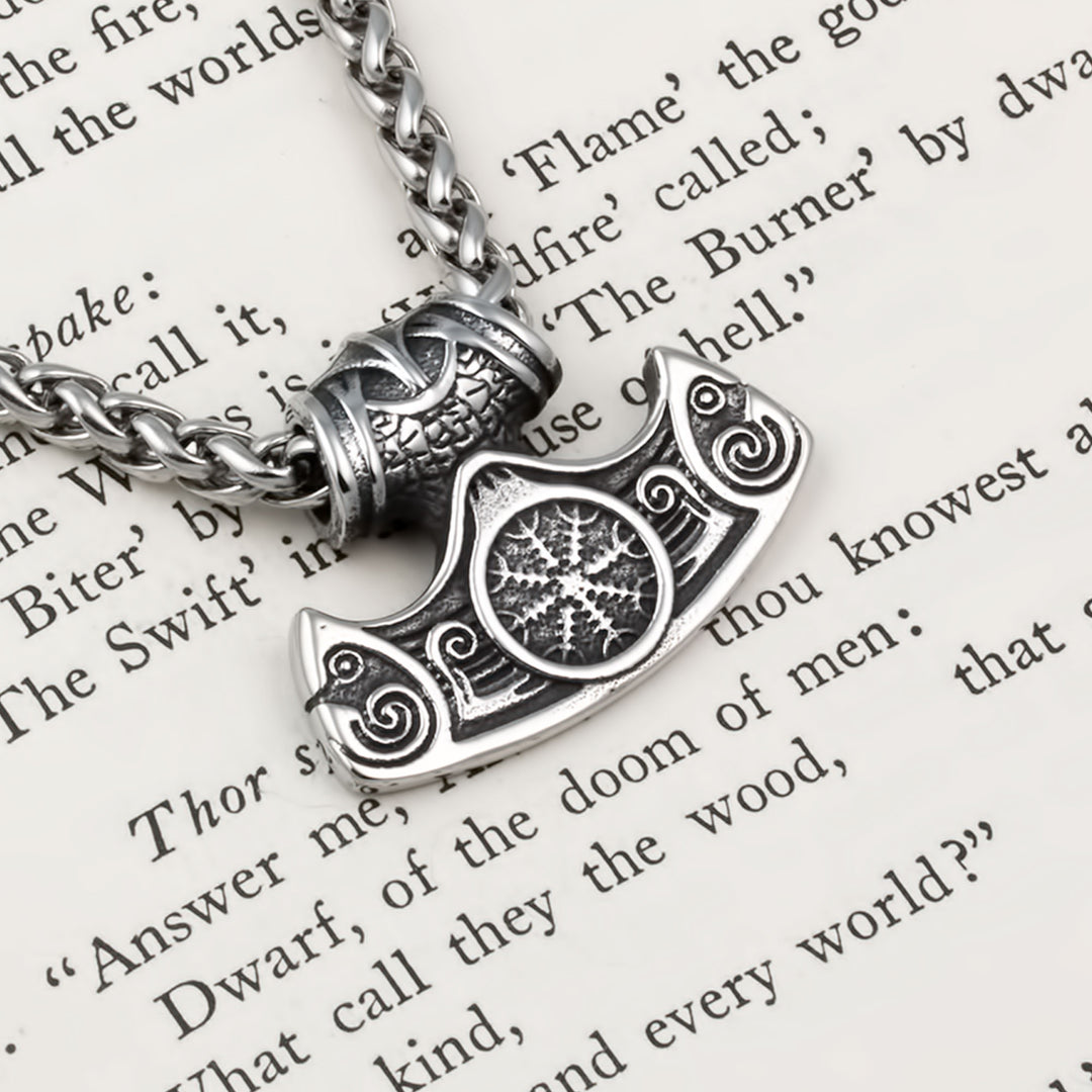 Axe Helm of Awe Mini Pendant Necklace 316L Stainless Steel Viking