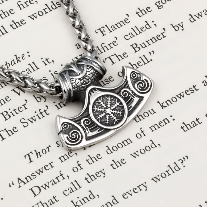 Axe Helm of Awe Mini Pendant Necklace 316L Stainless Steel Viking