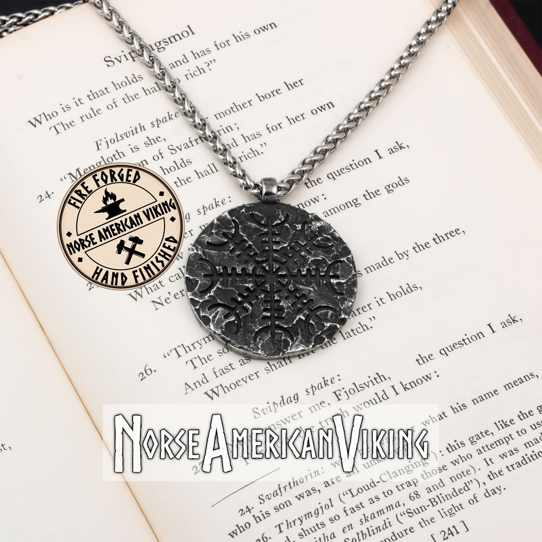 Viking Helm of Awe Rock Stainless Steel Pendant Necklace