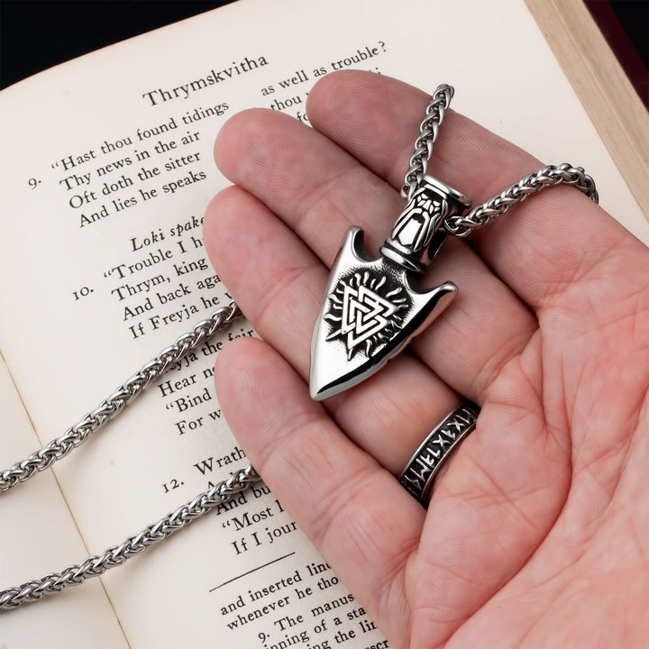 Arrow Valknut Vegvisir Rune Pendant Necklace 316L Stainless Steel Viking