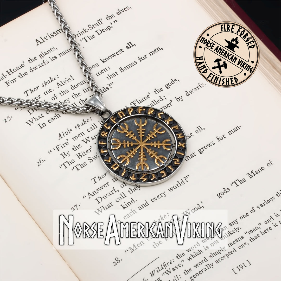 Viking Spinner Helm of Awe Elder Futhark Rune Pendant Necklace