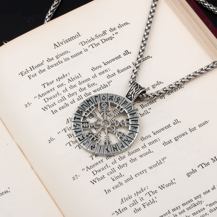 Vegvisir Compass Elder Futhark Rune Pendant Necklace Stainless Steel Viking