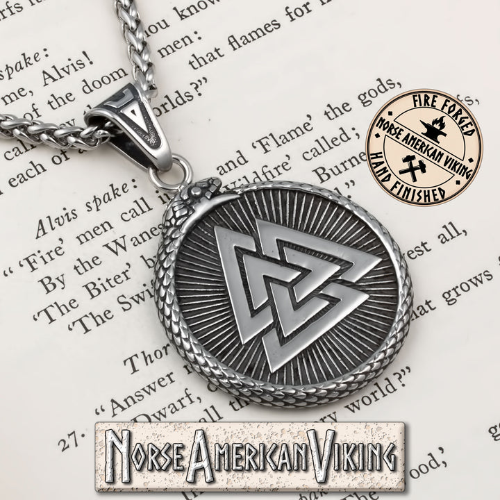 Viking Valknut Vegvisir Stainless Steel Pendant Necklace