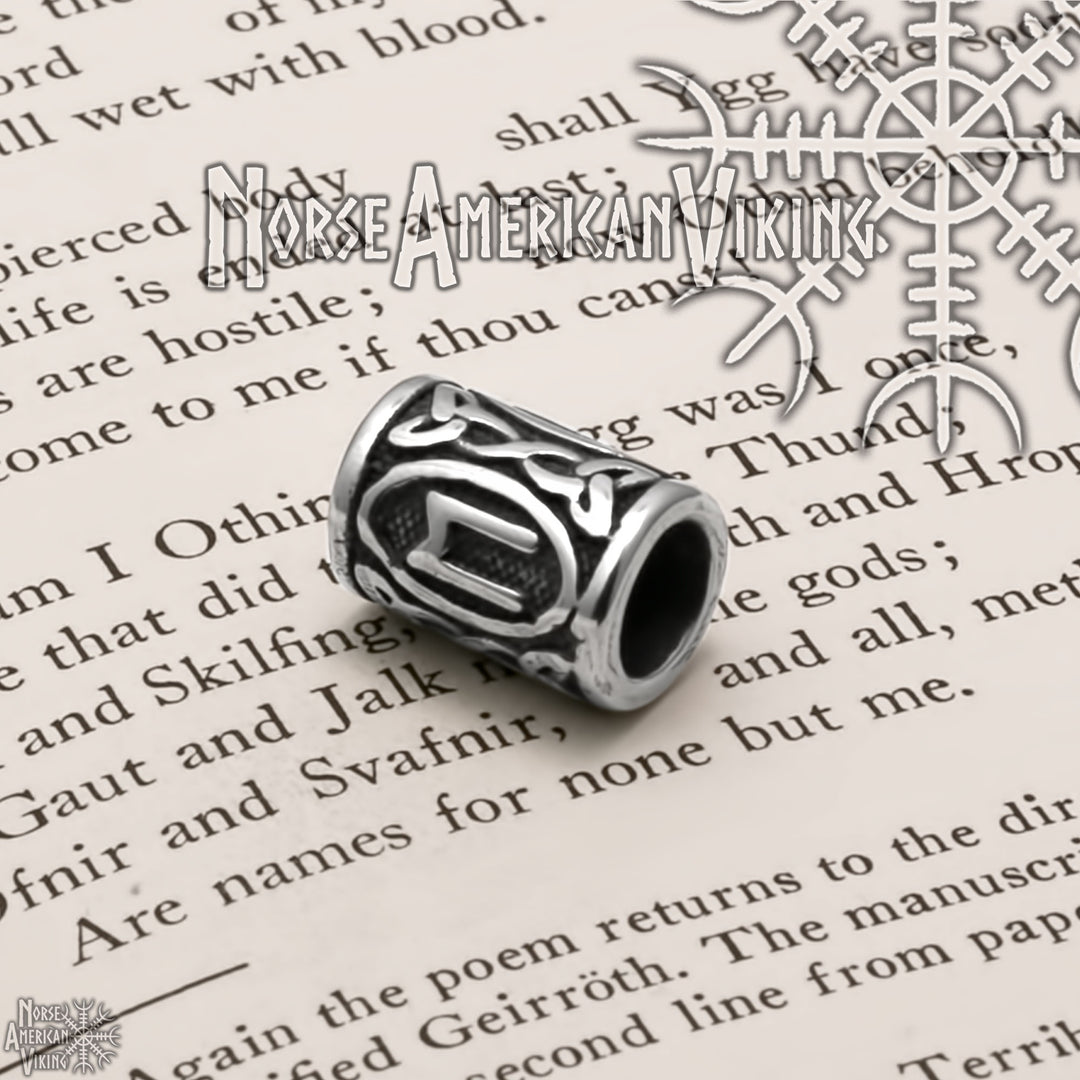 Viking Elder Futhark Ehwaz Rune Beard Hair Jewelry Bead 316L Stainless Steel