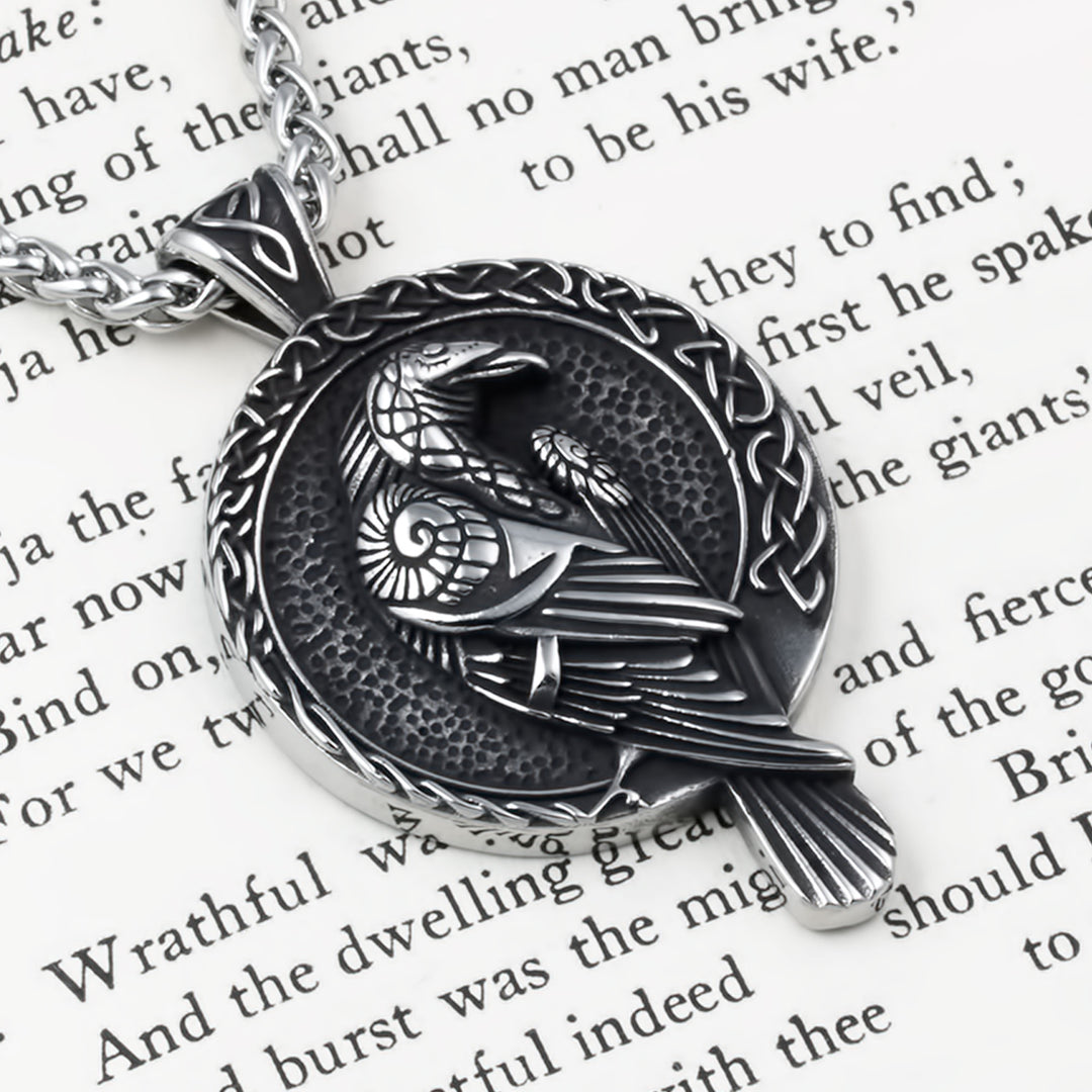 Raven Rune Trinity Pendant Necklace Stainless Steel Viking