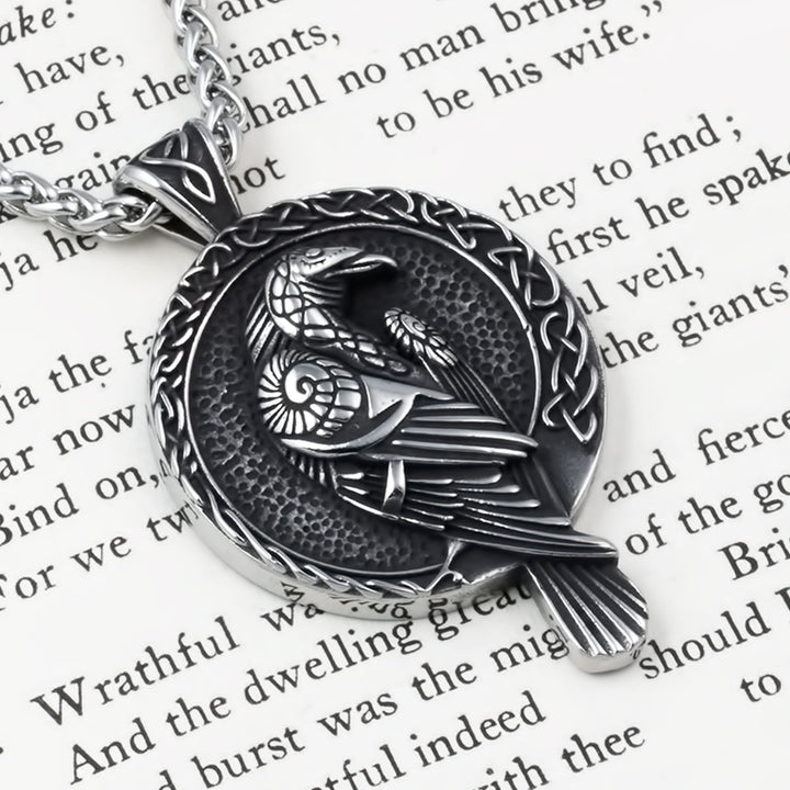 Raven Rune Trinity Pendant Necklace Stainless Steel Viking