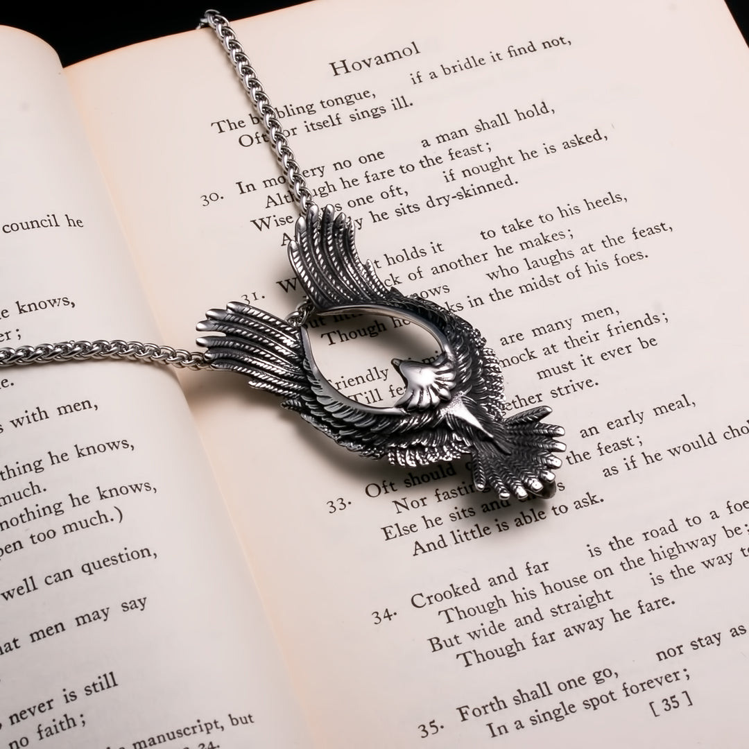 Viking Flying Raven Stainless Steel Pendant Necklace