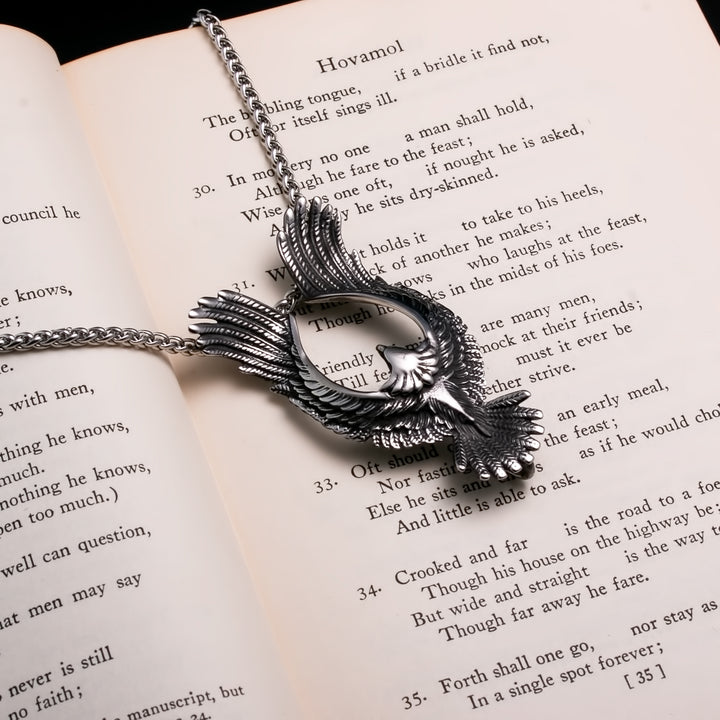 Viking Flying Raven Stainless Steel Pendant Necklace