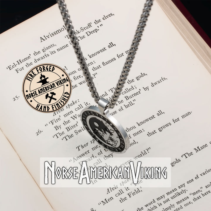 Viking Wolf Rune Sun and Moon Stainless Steel Pendant Necklace