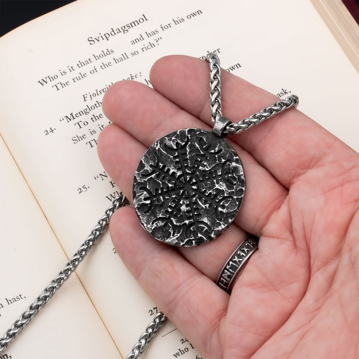 Helm of Awe Rock Pendant Necklace Stainless Steel Viking