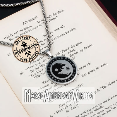 Viking Wolf Rune Sun and Moon Stainless Steel Pendant Necklace
