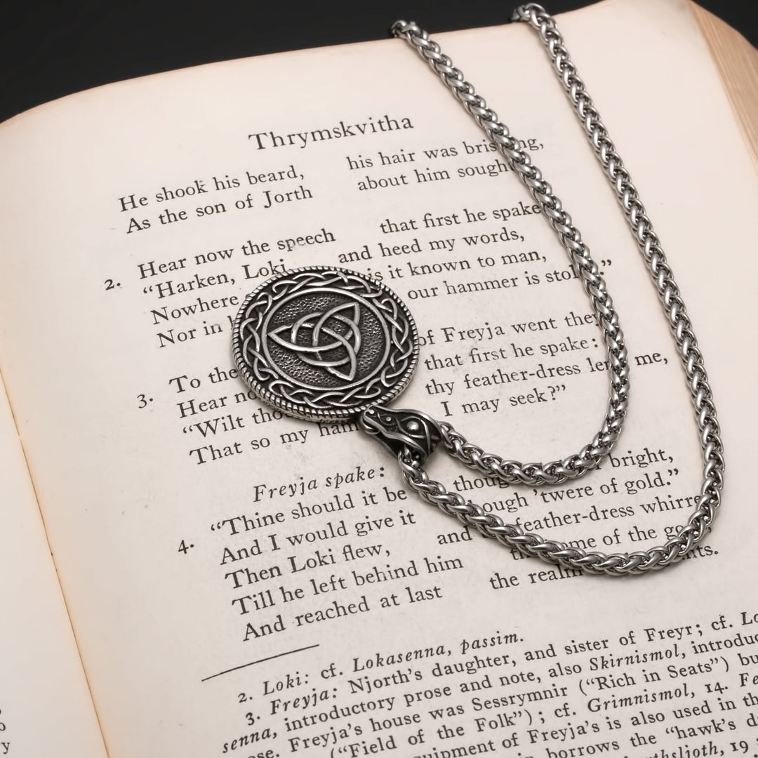 Viking Celtic Trinity Knot Medallion Stainless Steel Pendant Necklace