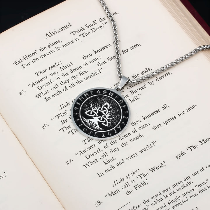 Yggdrasil World Tree Trinity Knot Rune Pendant Necklace Stainless Steel Viking