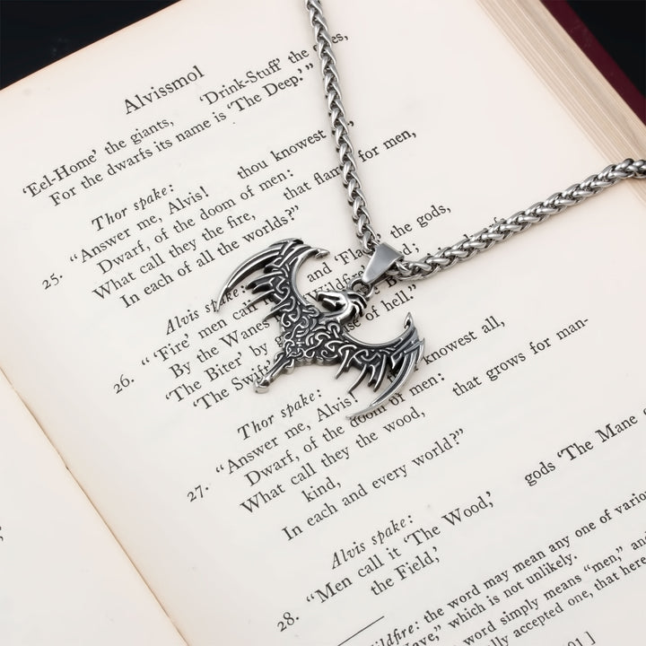 Norse Dragon Pendant Necklace Stainless Steel Viking