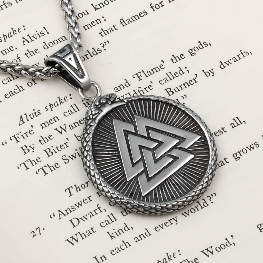 Valknut Vegvisir Pendant Necklace Stainless Steel Viking
