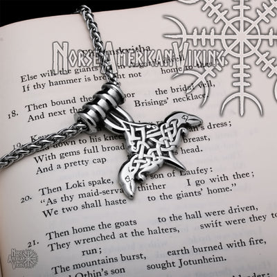 Viking Mjolnir Thor's Hammer Raven Norse Knot Stainless Steel Pendant Necklace