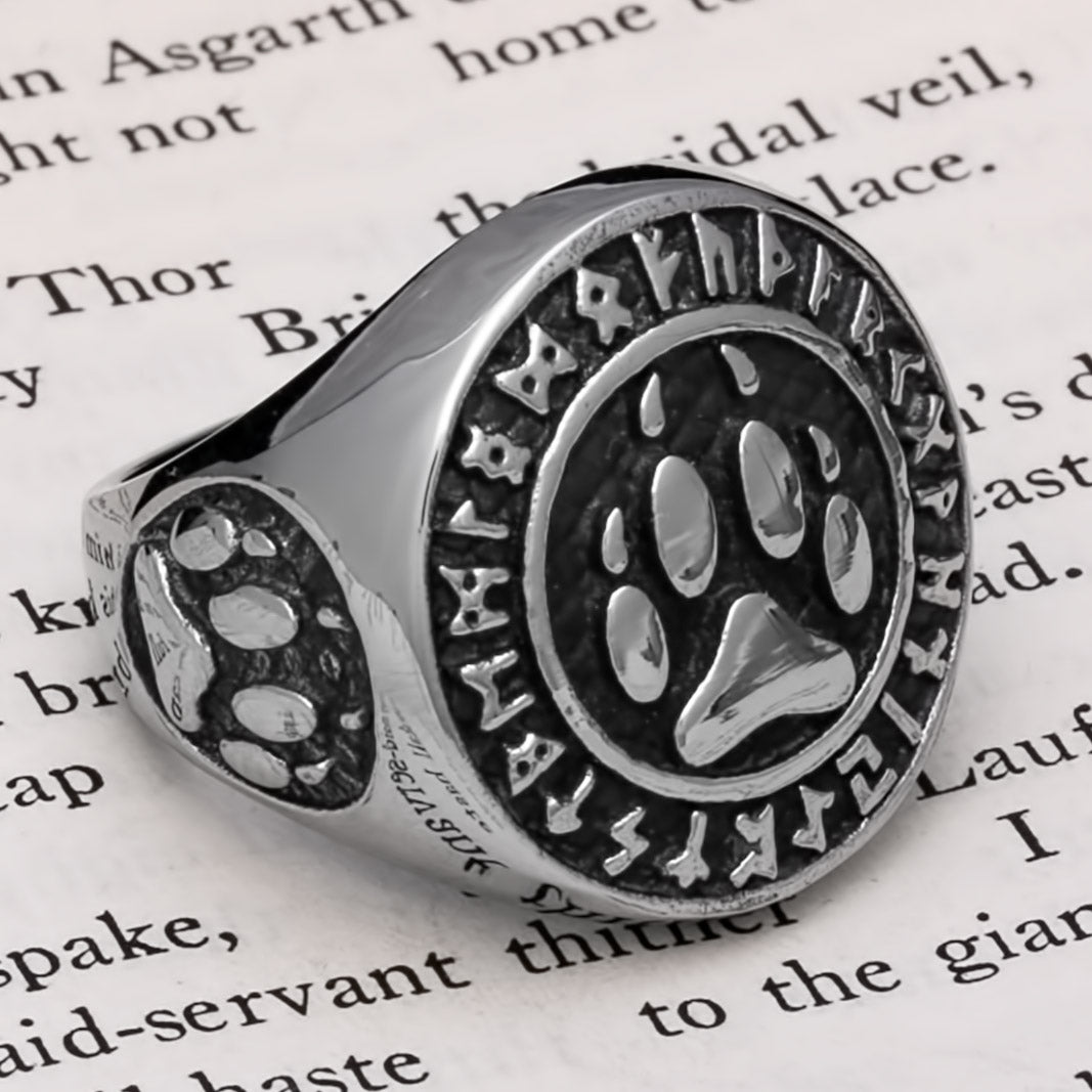 Viking Fenrir Wolf Paw Print Ring 316L Stainless Steel Size 7