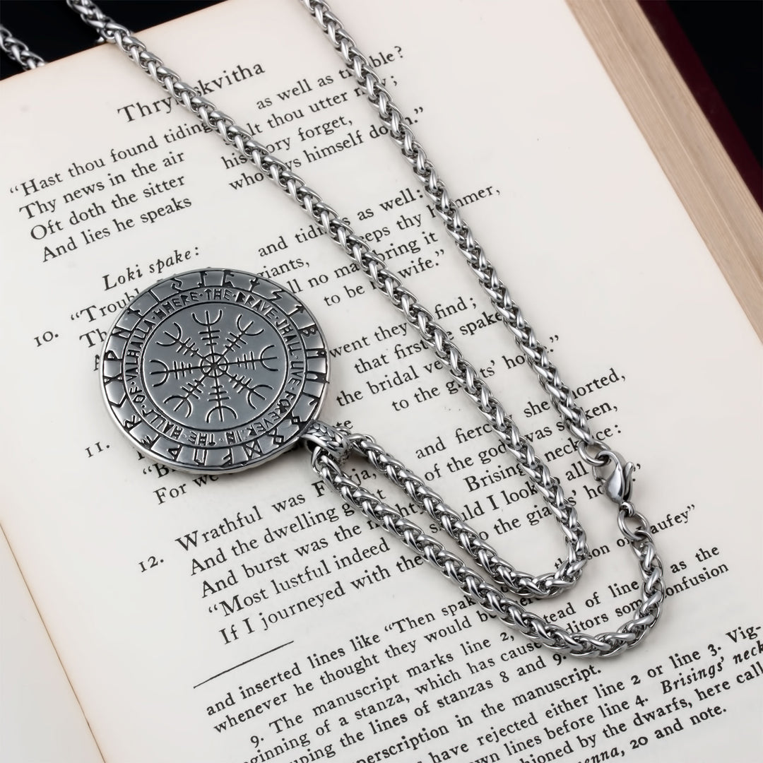 Wolf Print Rune Pendant Necklace Stainless Steel Viking