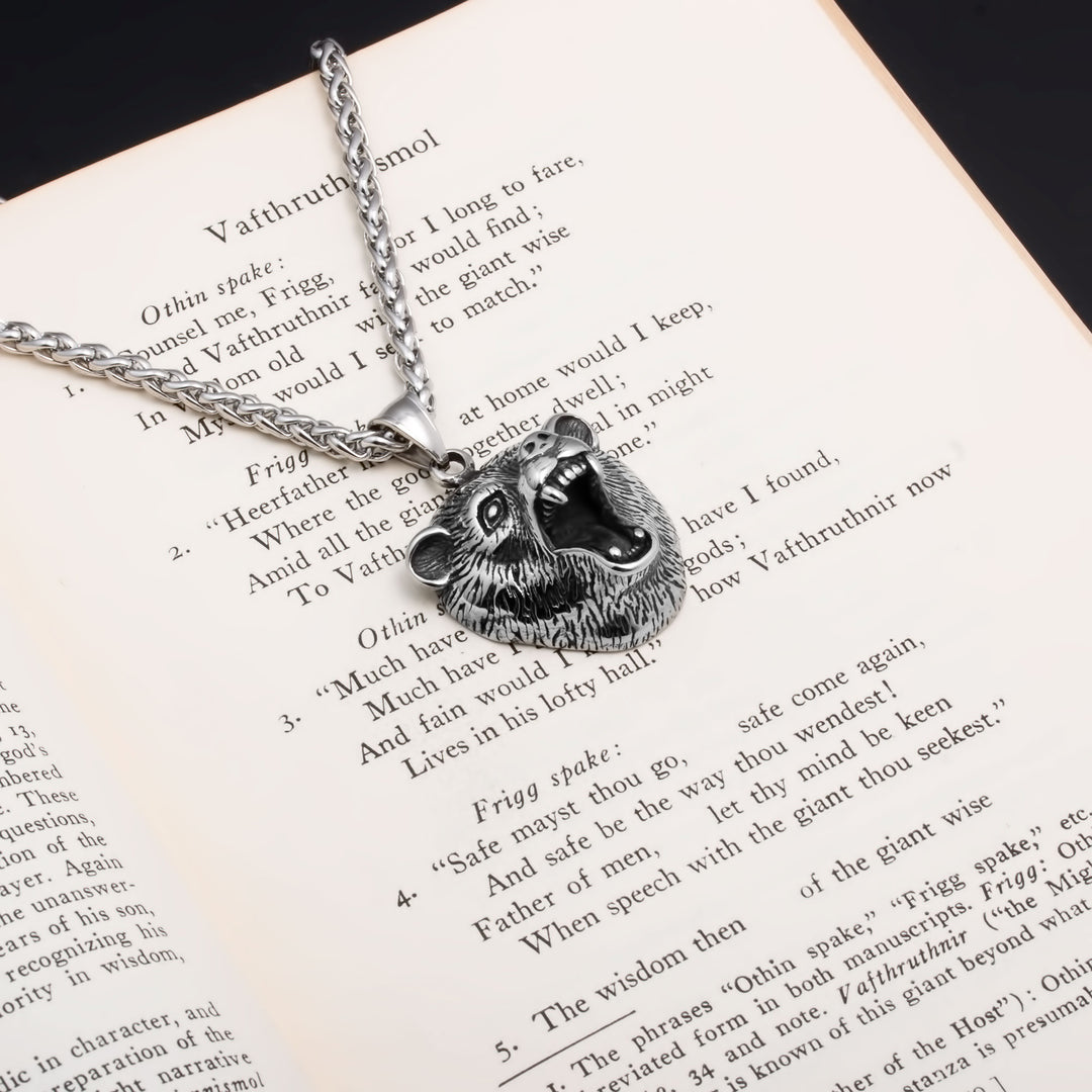 Viking Bear Berserker Pendant Necklace Stainless Steel