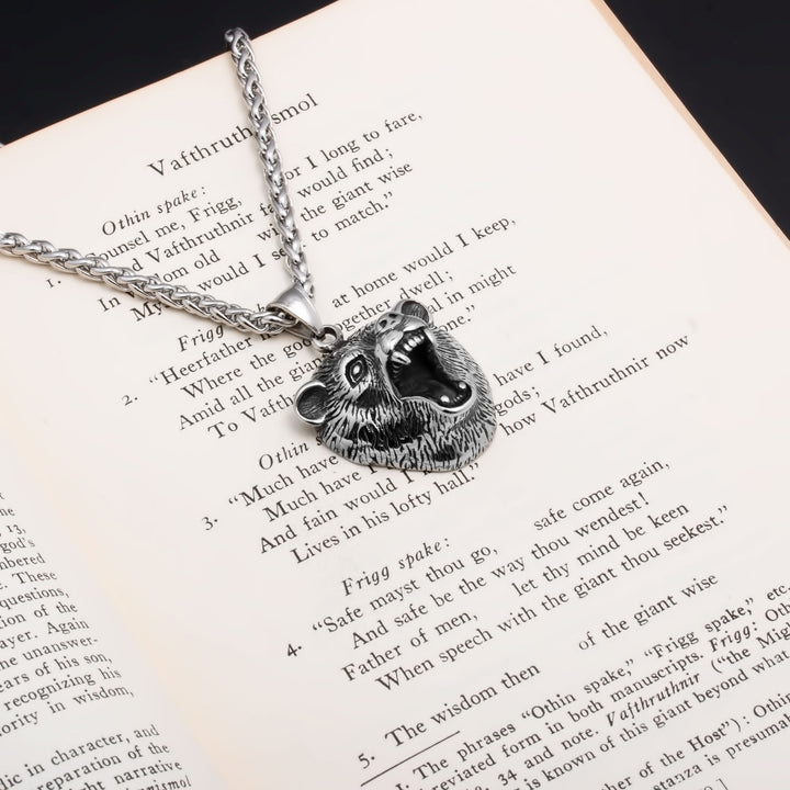 Viking Bear Berserker Pendant Necklace Stainless Steel
