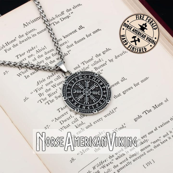 Viking Helm of Awe Elder Futhark Rune 316L Stainless Steel Pendant Necklace