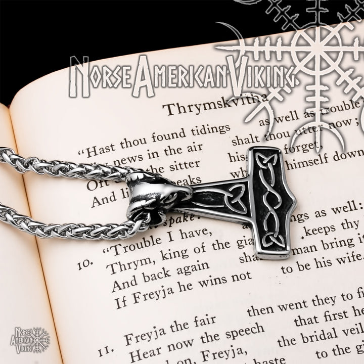 Viking Mjolnir Thor's Hammer Goat Head Stainless Steel Pendant Necklace